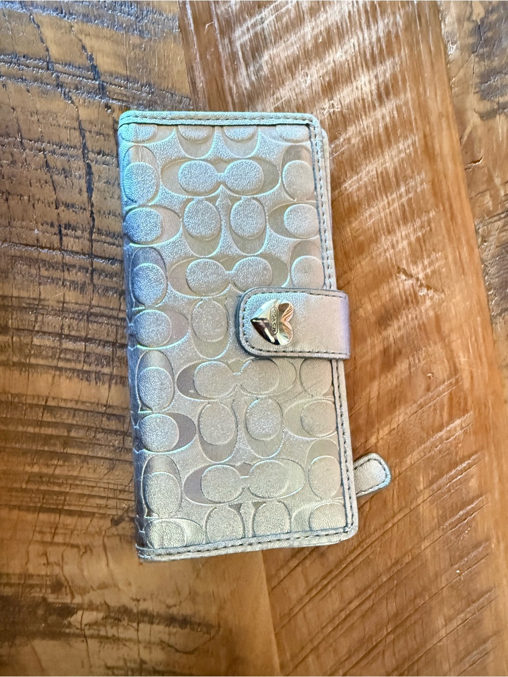 Coach Iridescent Signature Continental Wallet - Silver Holographic